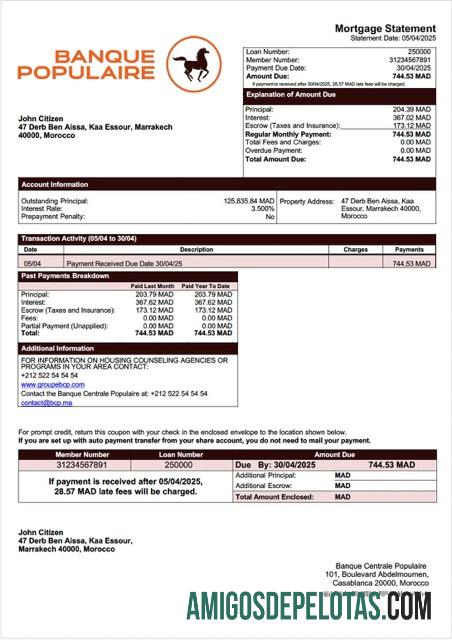 realista Marrocos Banque Centrale Populaire Declaração de hipoteca Word e modelo PDF